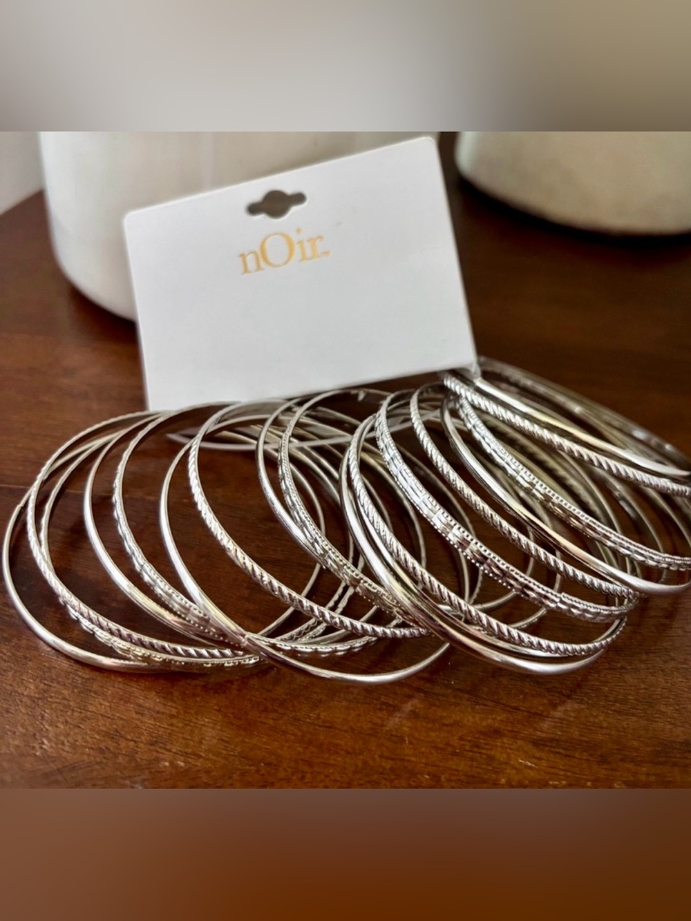 Noir 18 Bangle Silver-tone,intricate etched patterns,textures & smooth,stackable